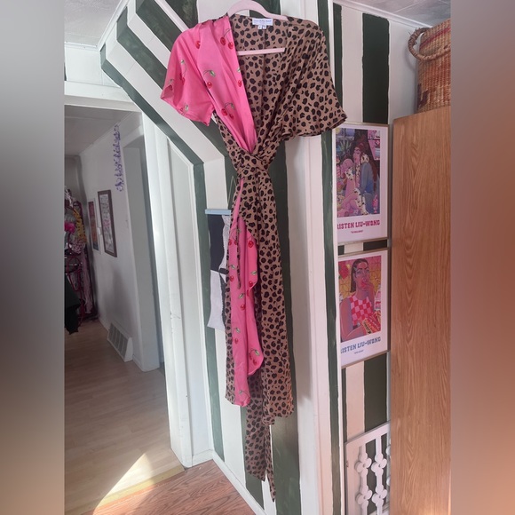 Never Fully Dressed Midi Wrap Dress in Cherry and Leopard - Picture 2 of 5